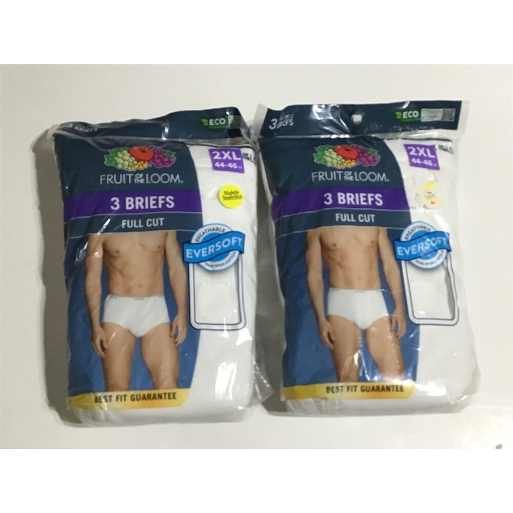 Fruit of the Loom Mens Tag-Free 6 Pk Full Cut No Pinch White Briefs Size 2XL